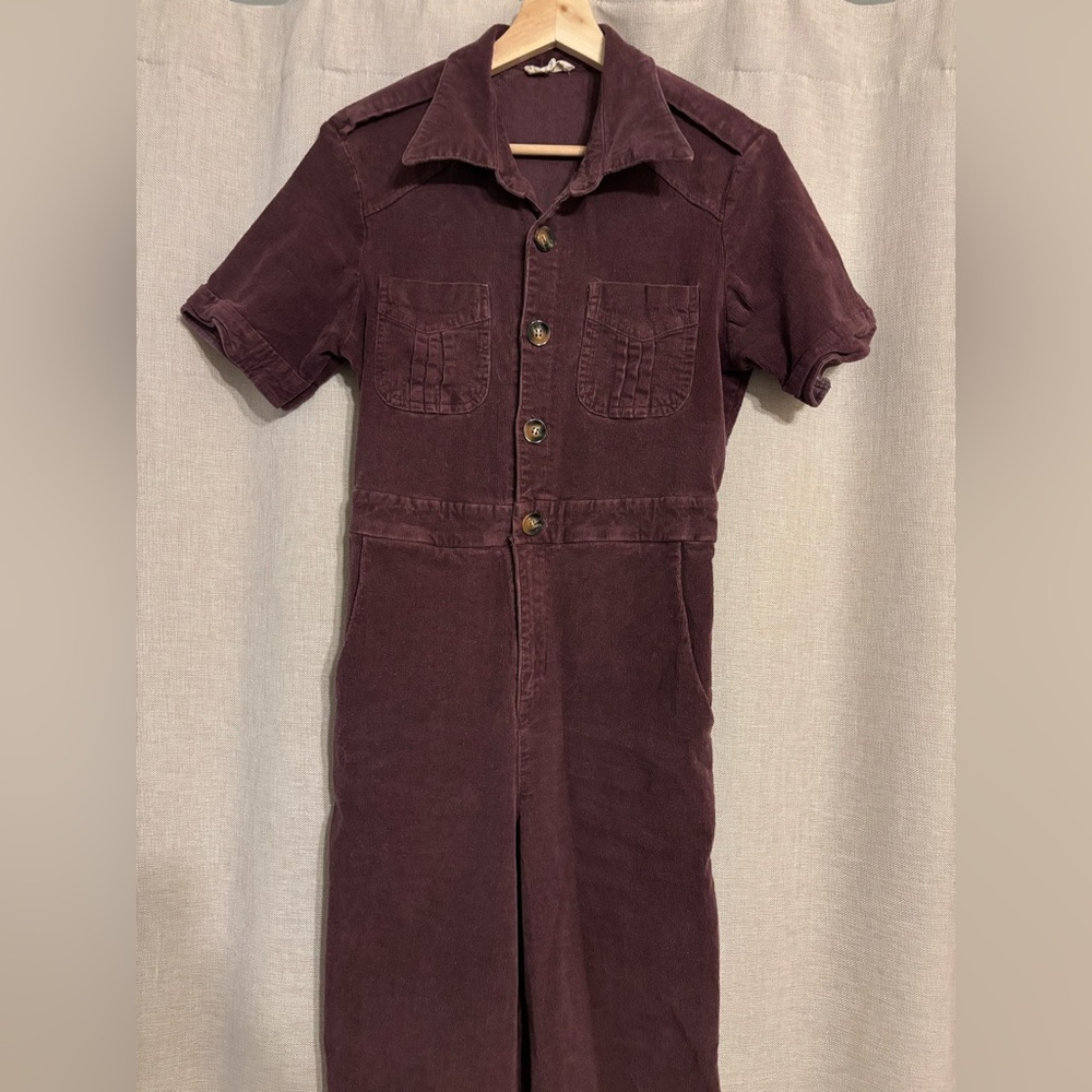 Saint Geraldine Plum Corduroy Button-Up Jumpsuit